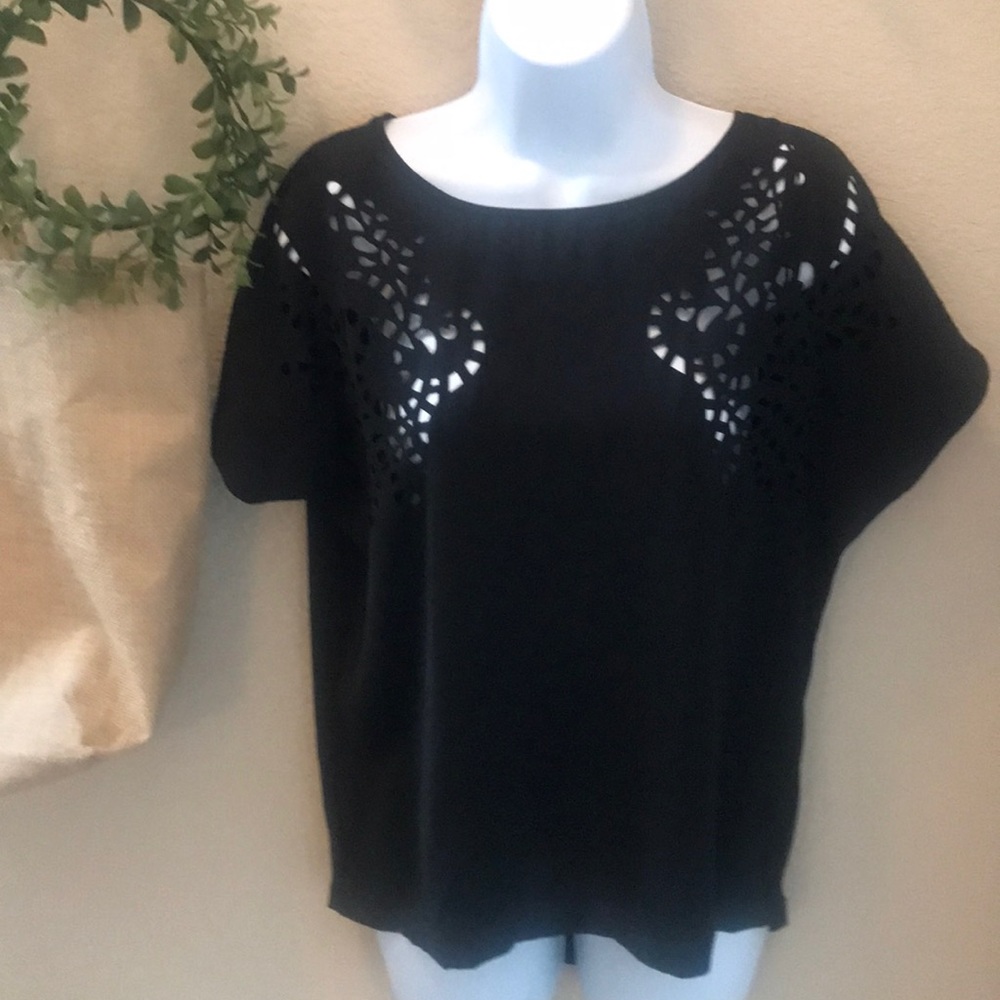 Black mock top with cutout detailing